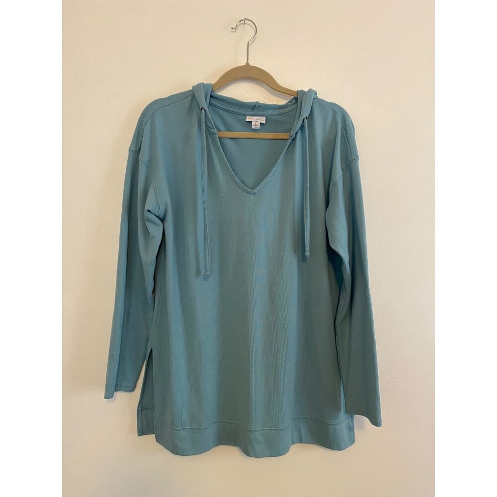LulaRoe Light Blue Women’s Long Sleeve Hooded V-Neck Tunic Knit Top Size L